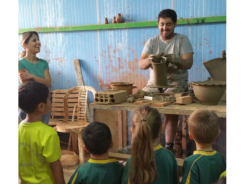 Demonstration in manufacturing on pottery wheel.